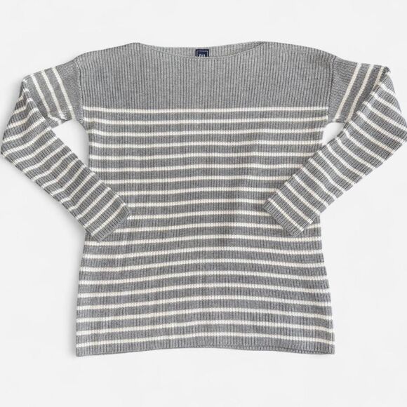 GAP Grey and White Striped Boat Neck Sweater - Picture 1 of 7